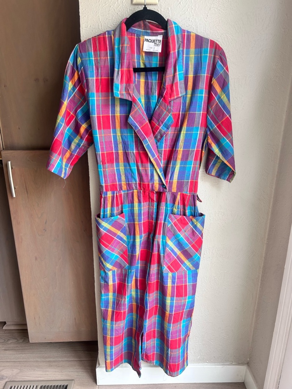 Vintage 80s Paquette Too plaid dress Size Medium